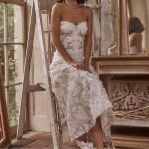 Marchesa Notte Anthropologie BHLDN Arabella White Flower Appliqué Wedding Dress